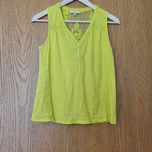 Skies Are Blue neon yellow sleeveless lace back detail tank top S